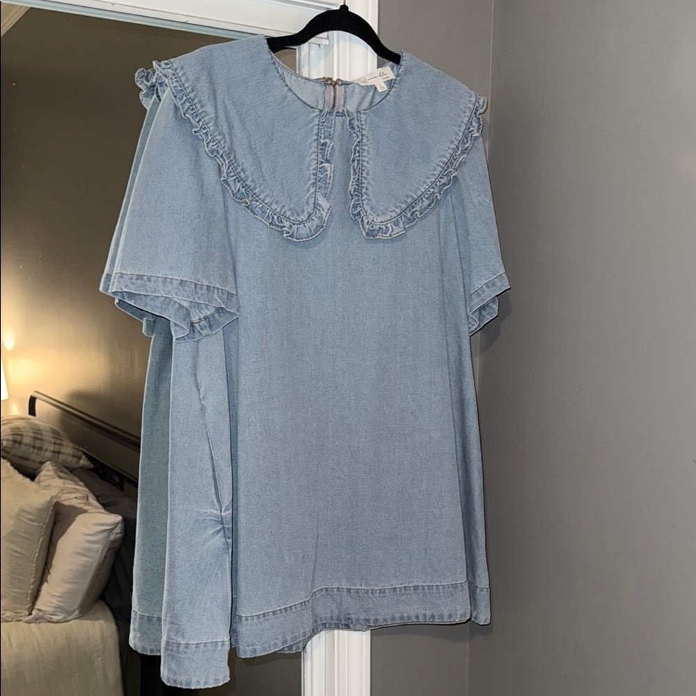 Blue Babydoll Mini Dress with Flutter Sleeves